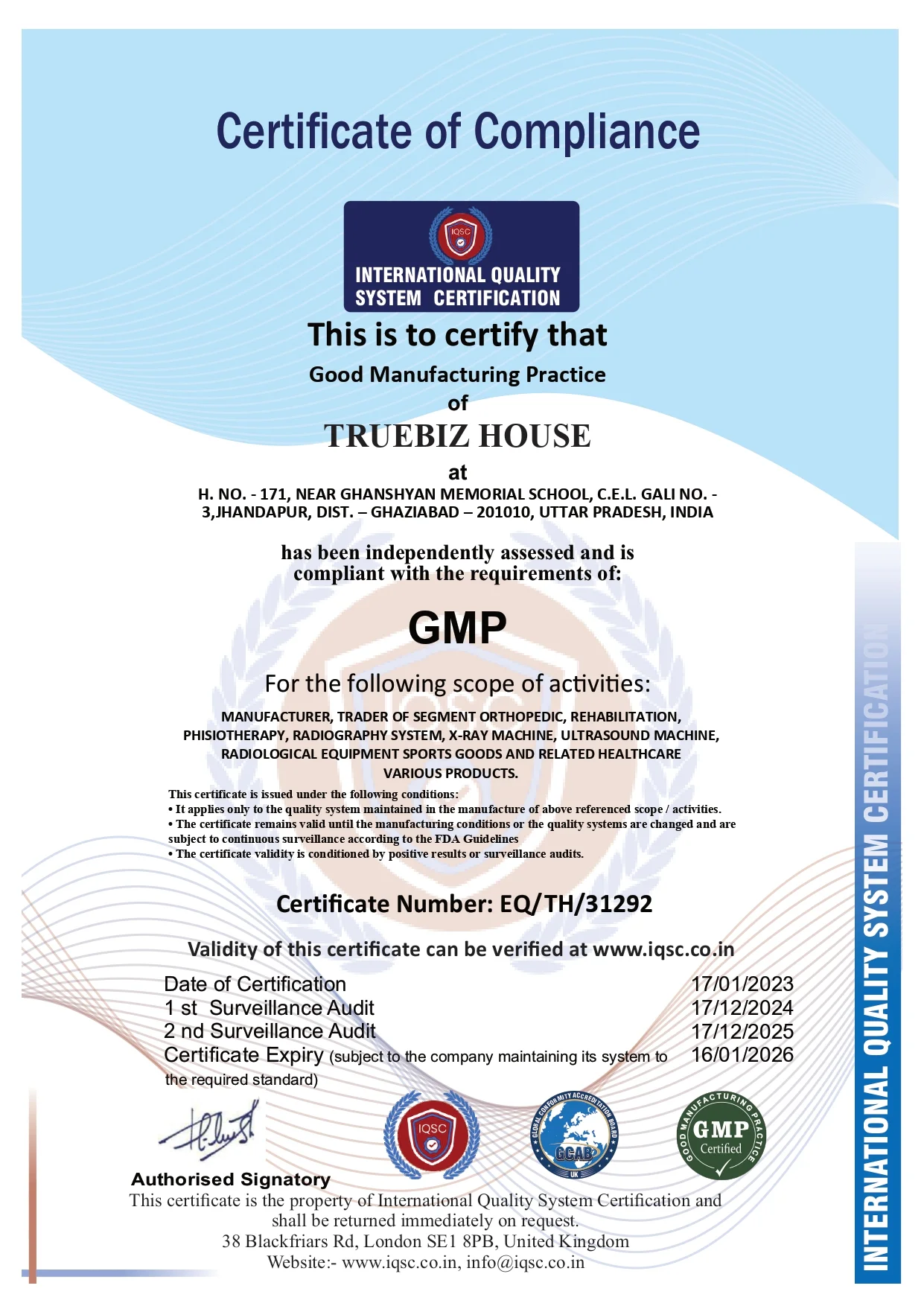 Truebiz Certificate